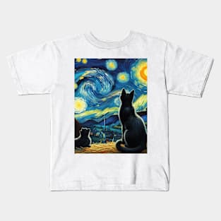 The black cats and the starry night Kids T-Shirt